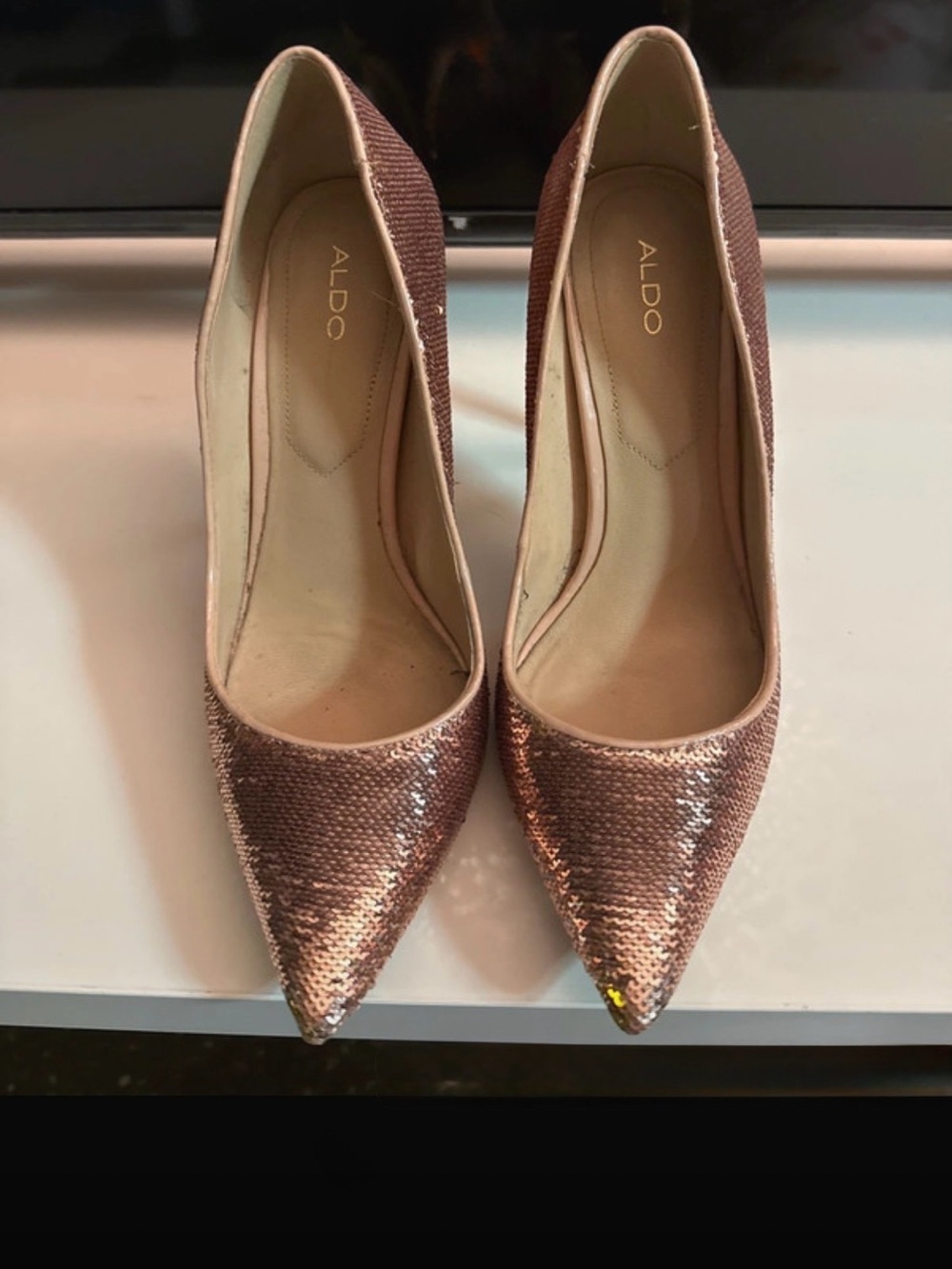 ALDO Rose Gold Sequin Pointed Toe Heels